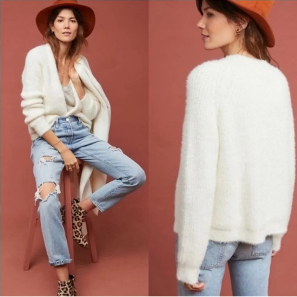 NWT Sleeping on Snow by Anthropologie Cream Women's LS Cardigan - Picture 3 of 15
